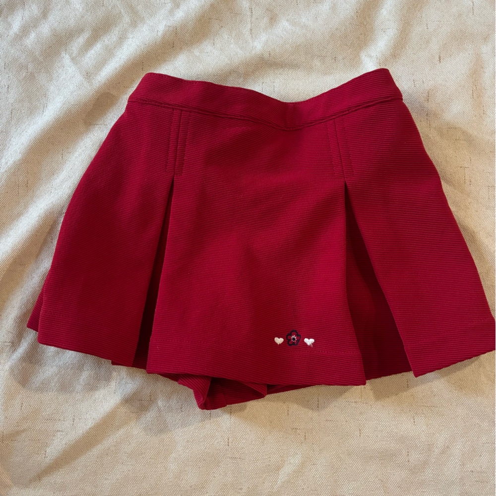 Red Pleated Vintage Baby/Kids Skirt with Embroidered Detail